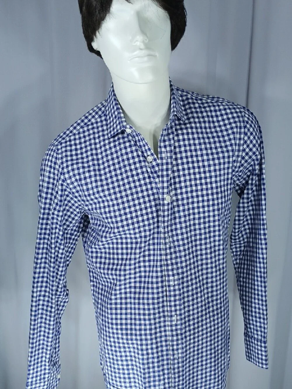 J. Crew Men's Blue and White Gingham Button-Down Shirt
